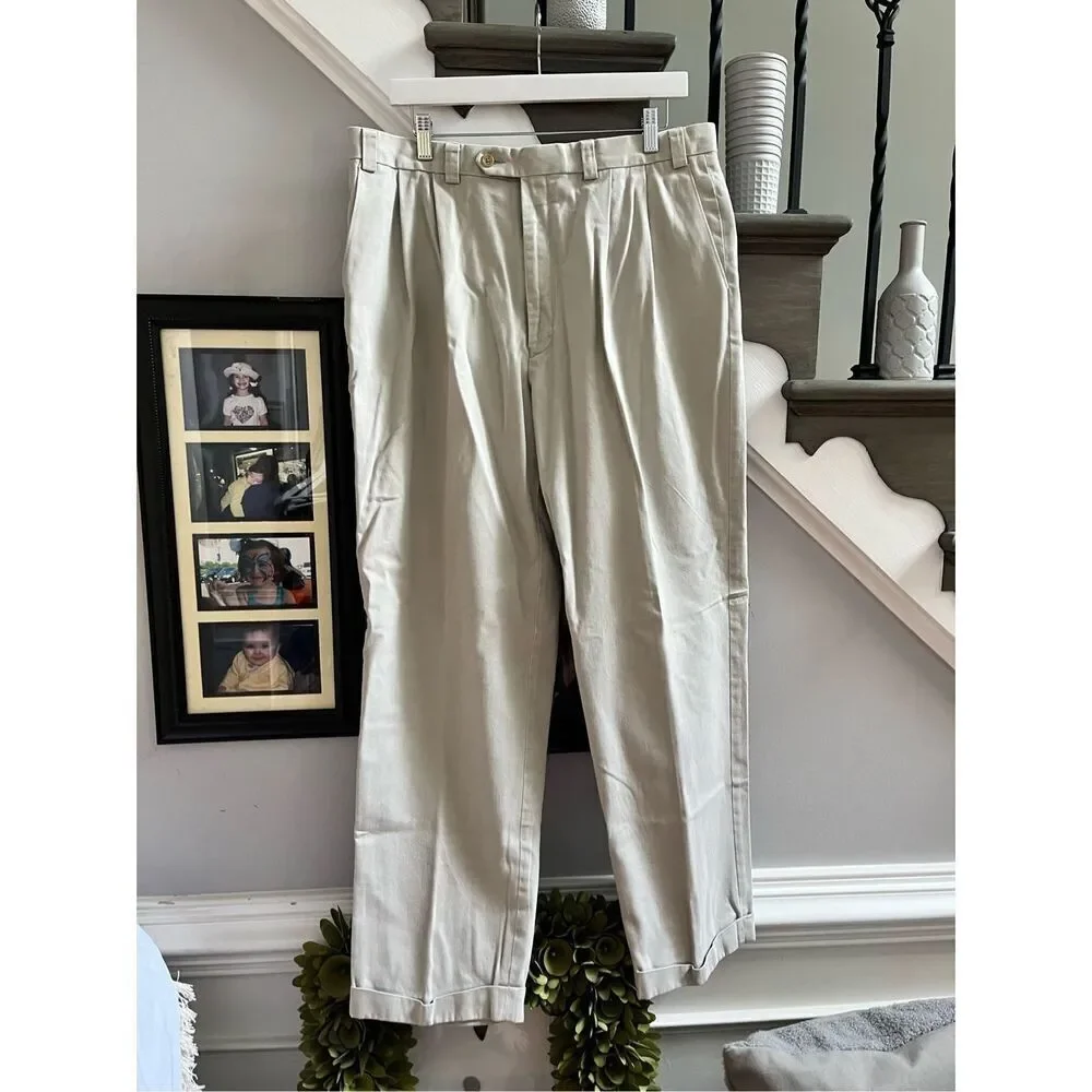 Lauren Ralph Lauren Putty Pleated Cuffed Khaki Trouser Pants sz 36X32